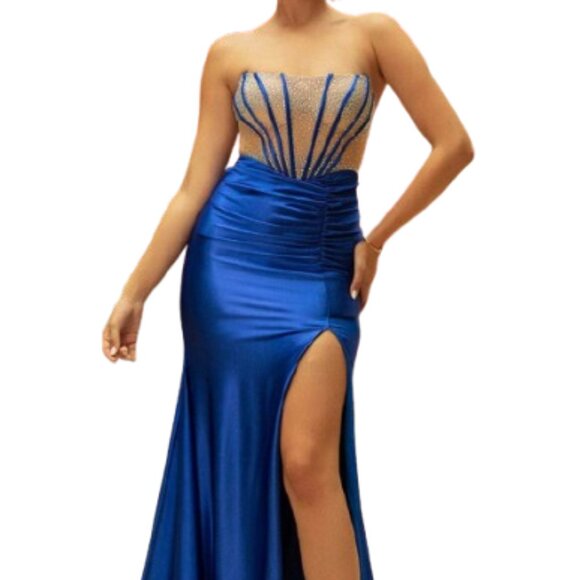 NWT May Queen MQ2120 Strapless Prom Dress Royal Nude Size 10 - Picture 1 of 6